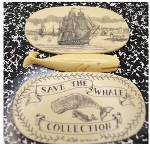 3 Piece Collection Faux Scrimshaw Artek Save The Whale Nautical Decor
